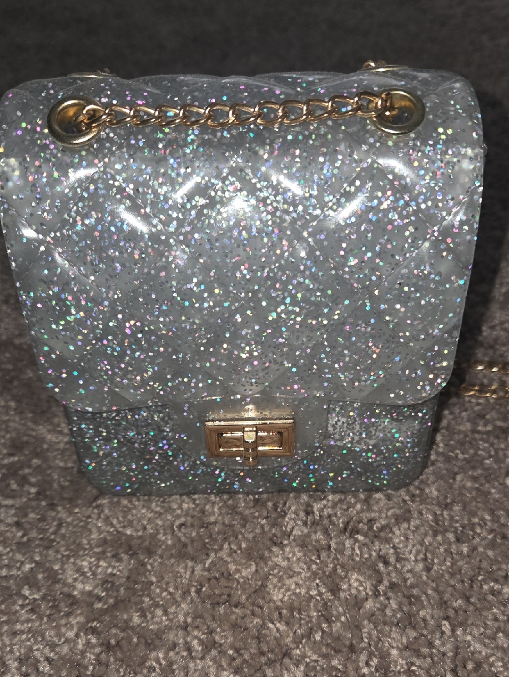Glitter Mini Chain Shoulder Bag - Silver
